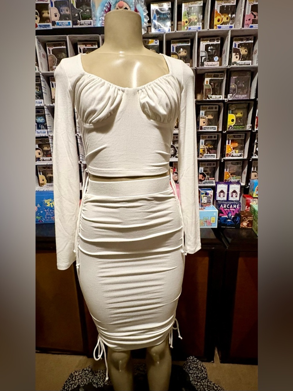 White Ruched Two-Piece Set